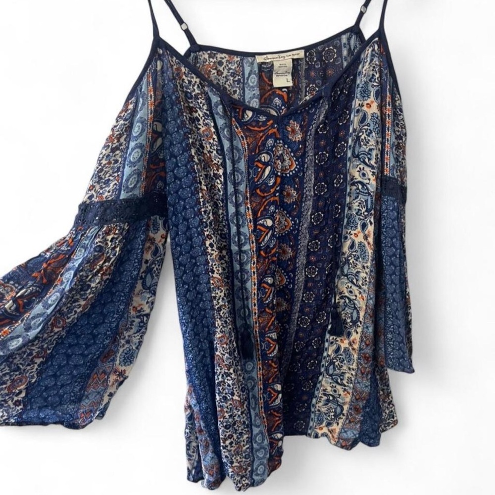 American Rag Blue and Orange Paisley Blouse
